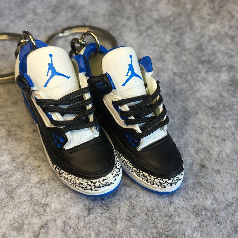 AIR JORDAN 3 THEME BASE 3D SNEAKERS KEYCHAINS BLACK BLUE ...